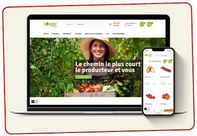 Aperçu de notre réalisation du site e-commerce de verger Drive sur mobile et ordinateur